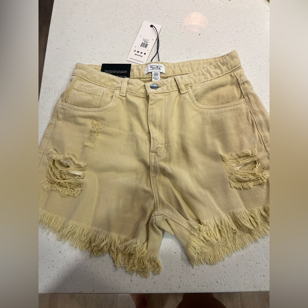 Myra Bag Frayed Hem Mustard Yellow Denim Shorts